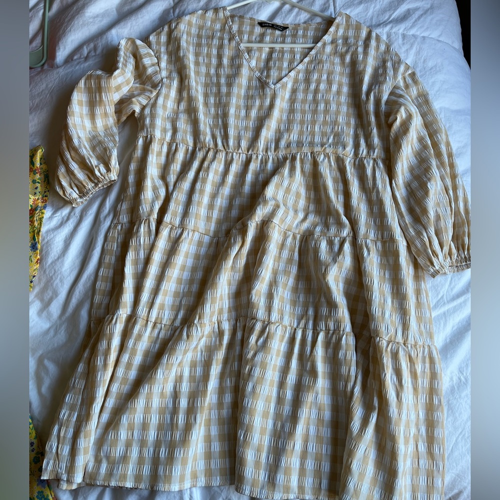 tiered plaid long sleeve dress